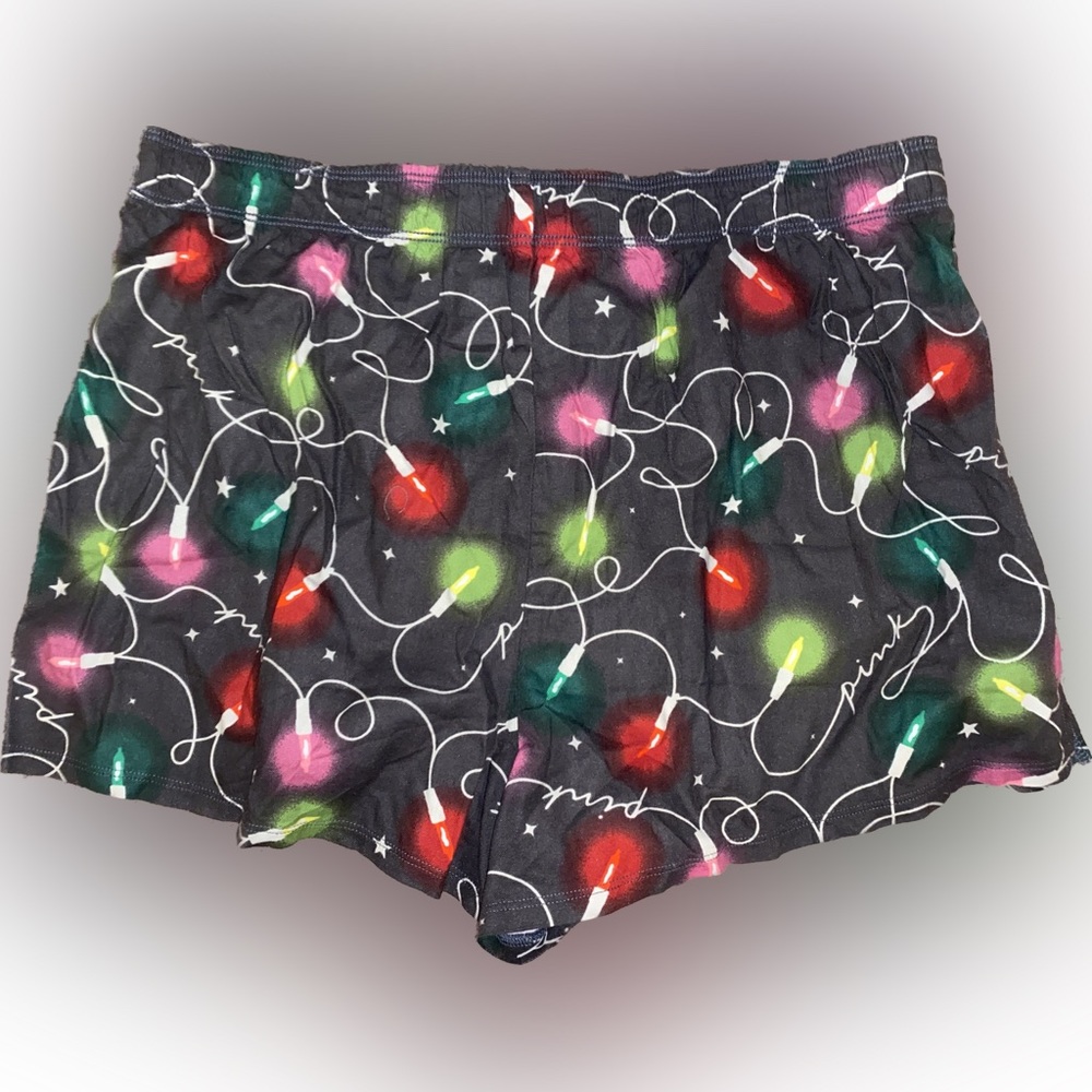 Victoria’s Secret PINK Sleep Shorts L Black with Christmas Lights